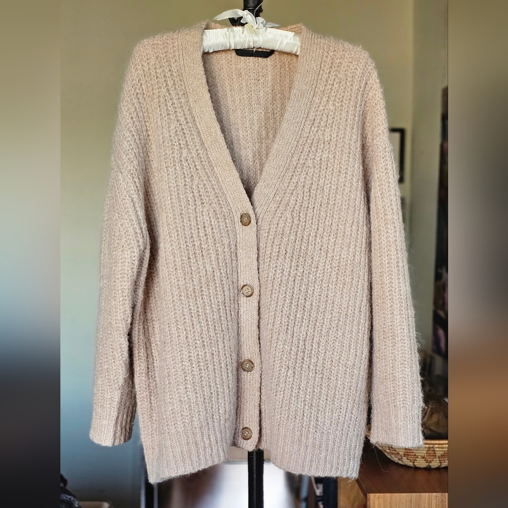 Jenni Kayne Blush Pinkish Tan Ribbed Knit Cardigan